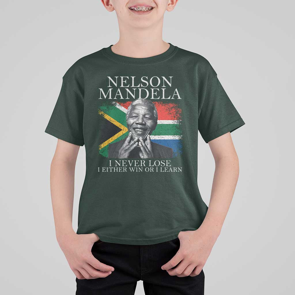 Nelson Mandela Quote T Shirt For Kid I Never Lose I Either Win Or I Learn Vintage South African Flag