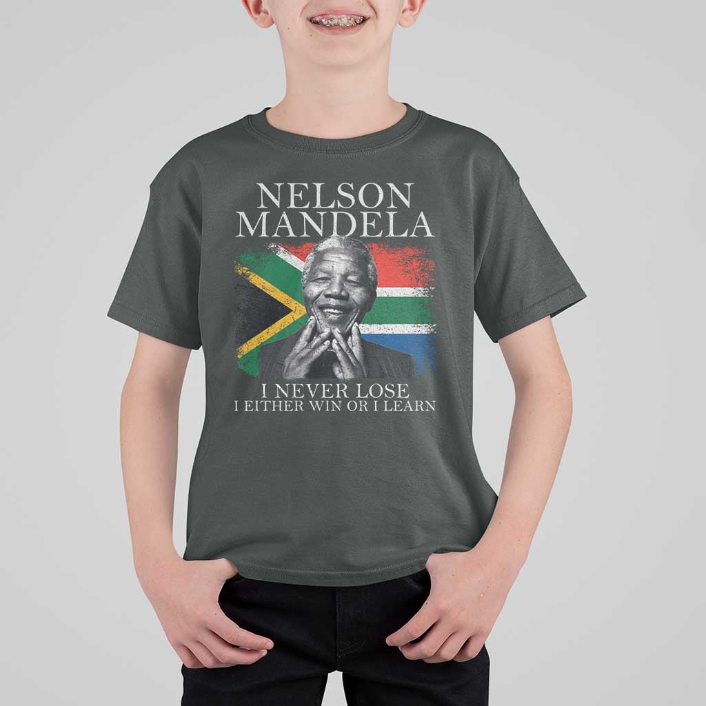 Nelson Mandela Quote T Shirt For Kid I Never Lose I Either Win Or I Learn Vintage South African Flag