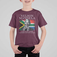 Nelson Mandela Quote T Shirt For Kid I Never Lose I Either Win Or I Learn Vintage South African Flag