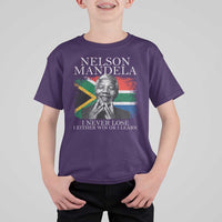 Nelson Mandela Quote T Shirt For Kid I Never Lose I Either Win Or I Learn Vintage South African Flag