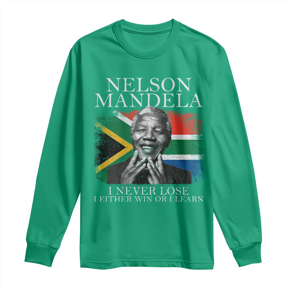 Nelson Mandela Quote Long Sleeve Shirt I Never Lose I Either Win Or I Learn Vintage South African Flag
