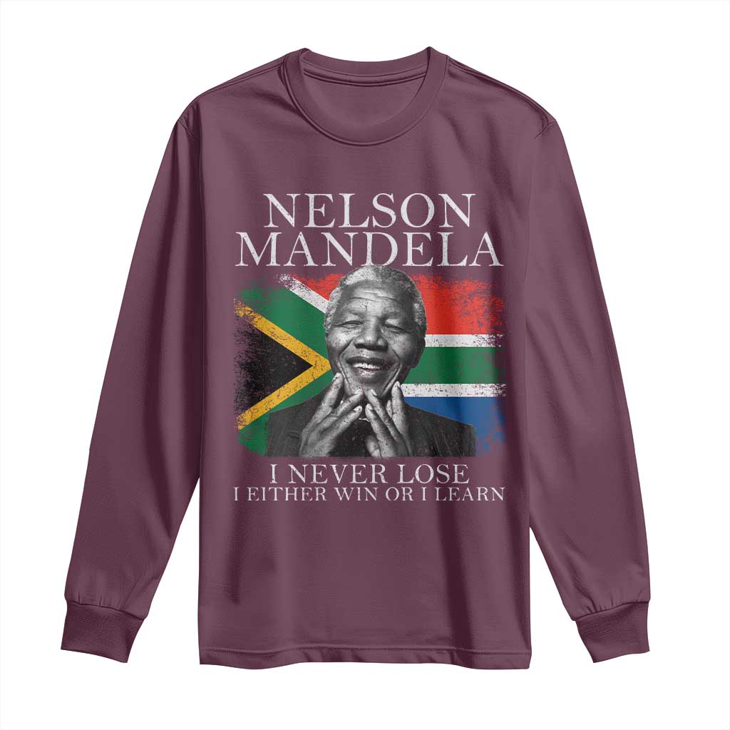 Nelson Mandela Quote Long Sleeve Shirt I Never Lose I Either Win Or I Learn Vintage South African Flag