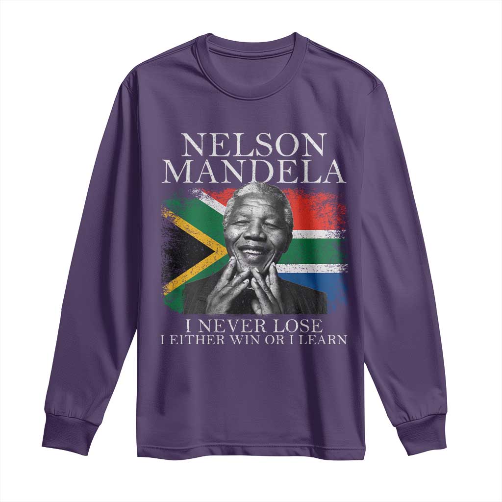 Nelson Mandela Quote Long Sleeve Shirt I Never Lose I Either Win Or I Learn Vintage South African Flag