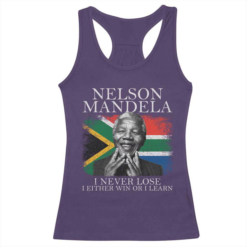 Nelson Mandela Quote Racerback Tank Top I Never Lose I Either Win Or I Learn Vintage South African Flag