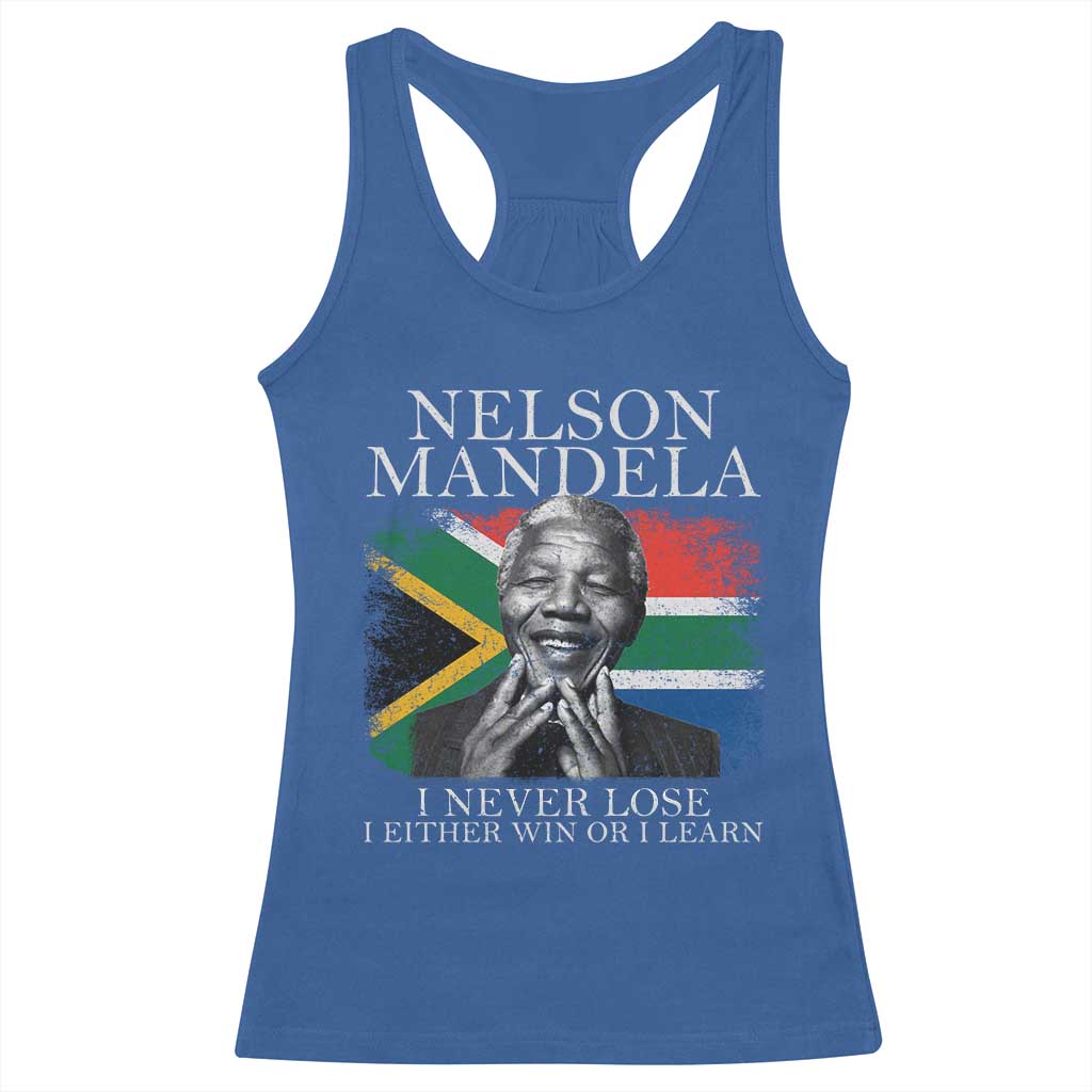 Nelson Mandela Quote Racerback Tank Top I Never Lose I Either Win Or I Learn Vintage South African Flag
