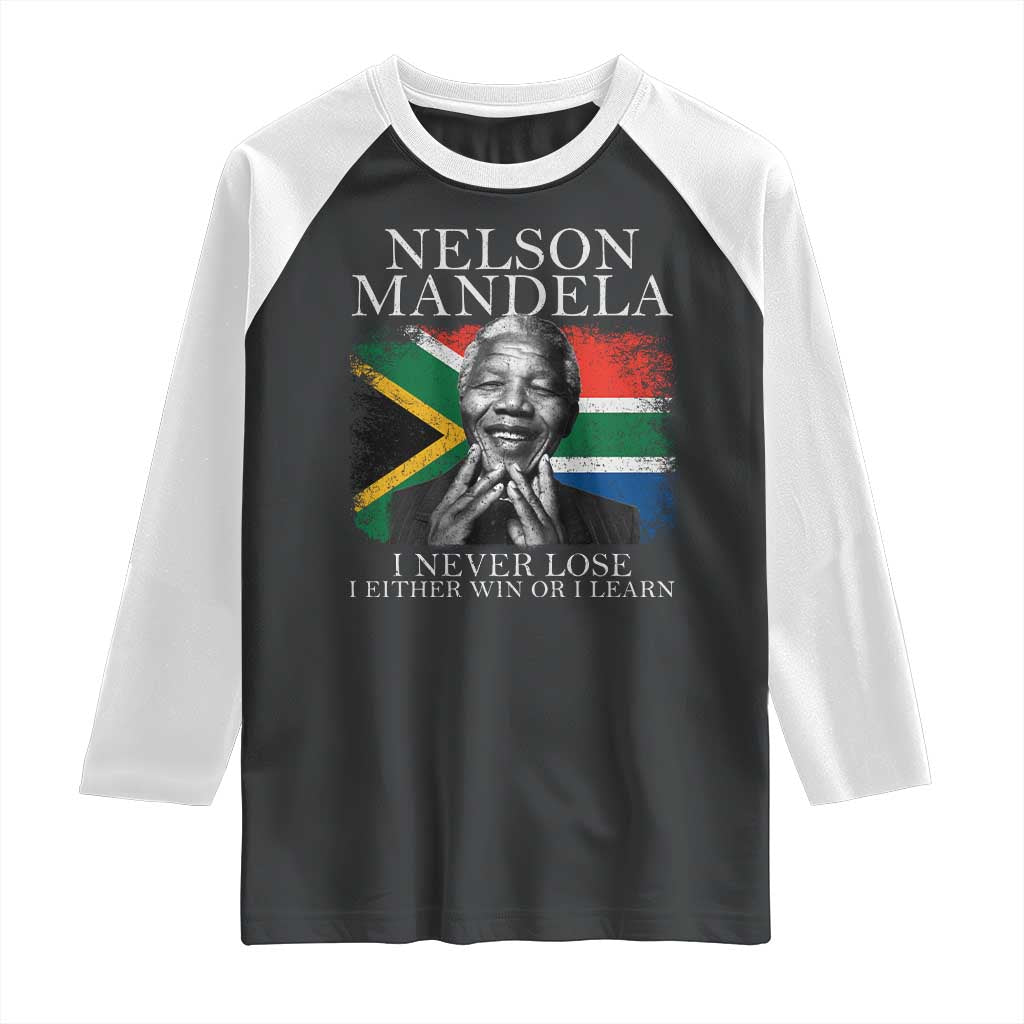 Nelson Mandela Quote Raglan Shirt I Never Lose I Either Win Or I Learn Vintage South African Flag
