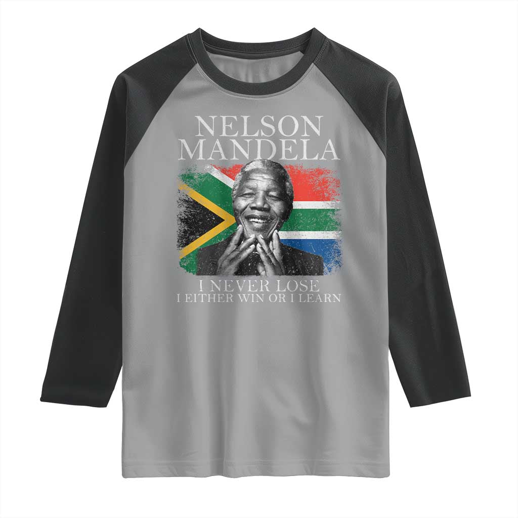 Nelson Mandela Quote Raglan Shirt I Never Lose I Either Win Or I Learn Vintage South African Flag