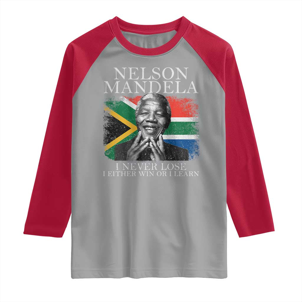 Nelson Mandela Quote Raglan Shirt I Never Lose I Either Win Or I Learn Vintage South African Flag