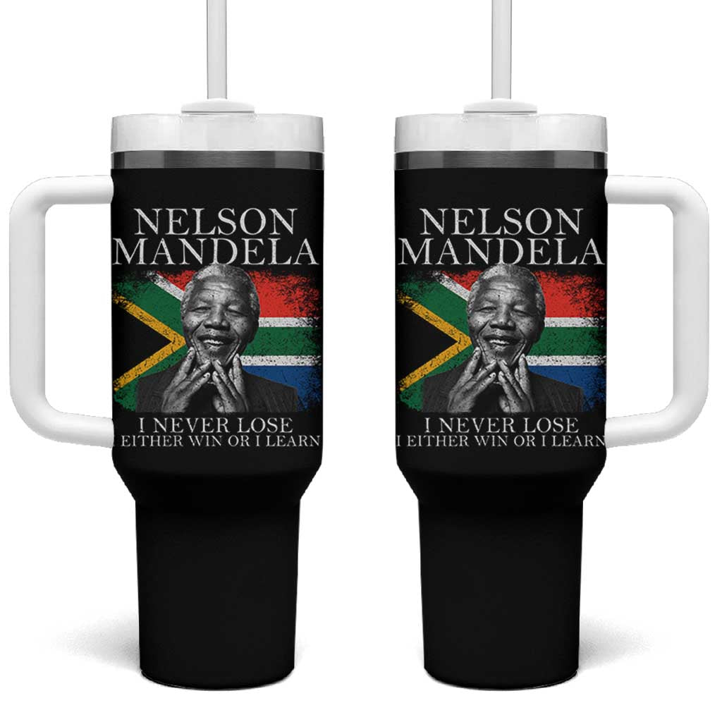 Nelson Mandela Quote Tumbler With Handle I Never Lose I Either Win Or I Learn Vintage South African Flag
