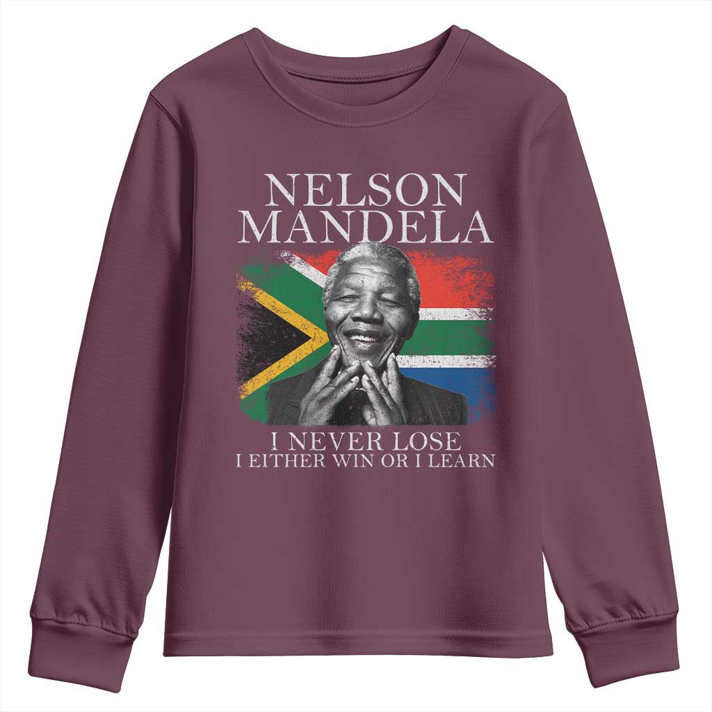 Nelson Mandela Quote Youth Sweatshirt I Never Lose I Either Win Or I Learn Vintage South African Flag