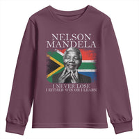 Nelson Mandela Quote Youth Sweatshirt I Never Lose I Either Win Or I Learn Vintage South African Flag