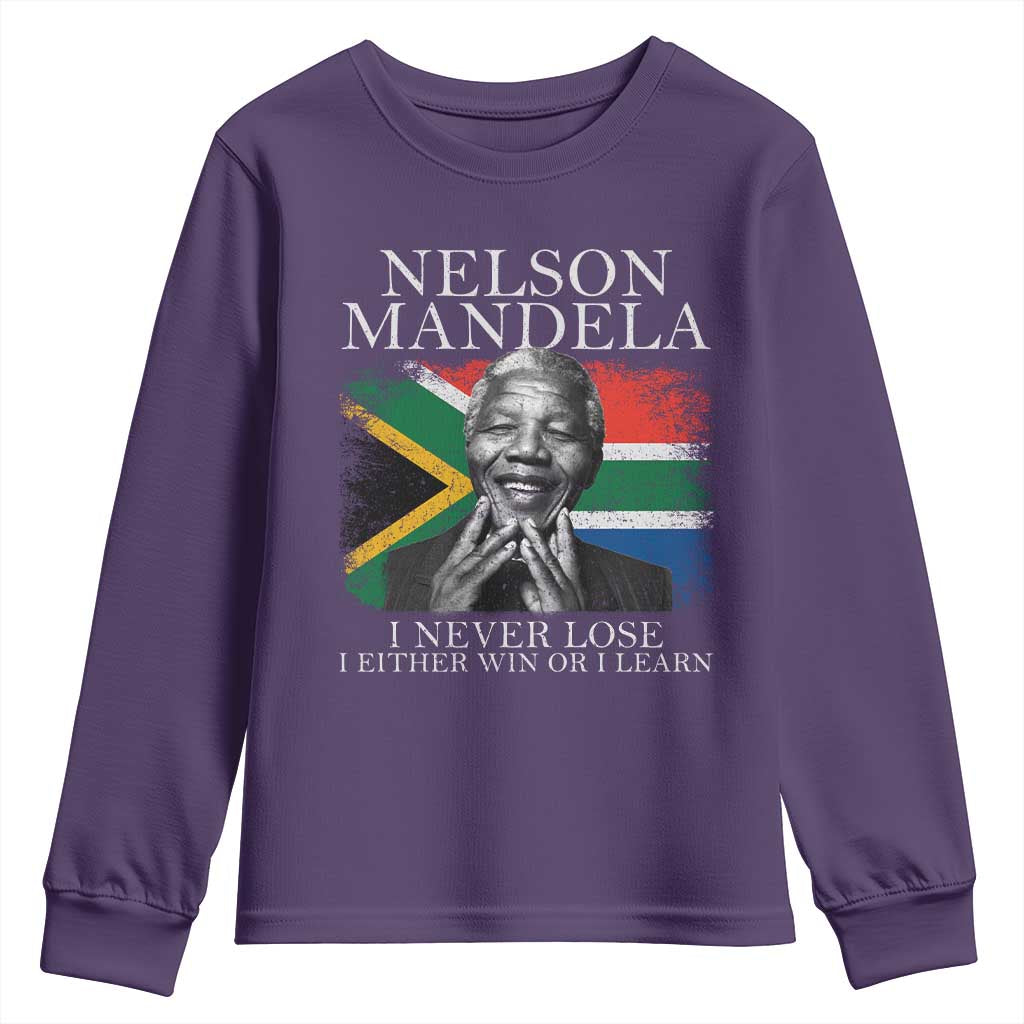 Nelson Mandela Quote Youth Sweatshirt I Never Lose I Either Win Or I Learn Vintage South African Flag