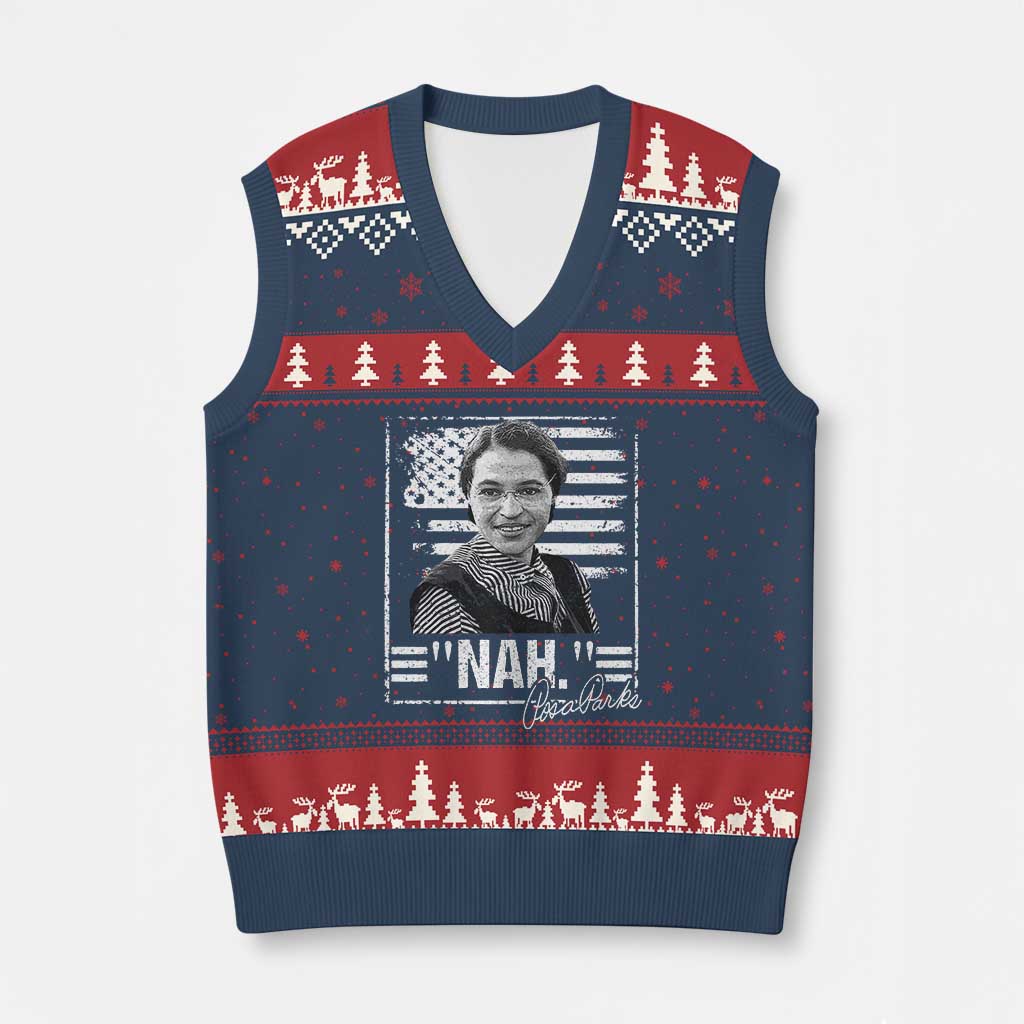 Rosa Parks Nah Quote V-Neck Knit Sweater Vest Black Movement Protest American Flag