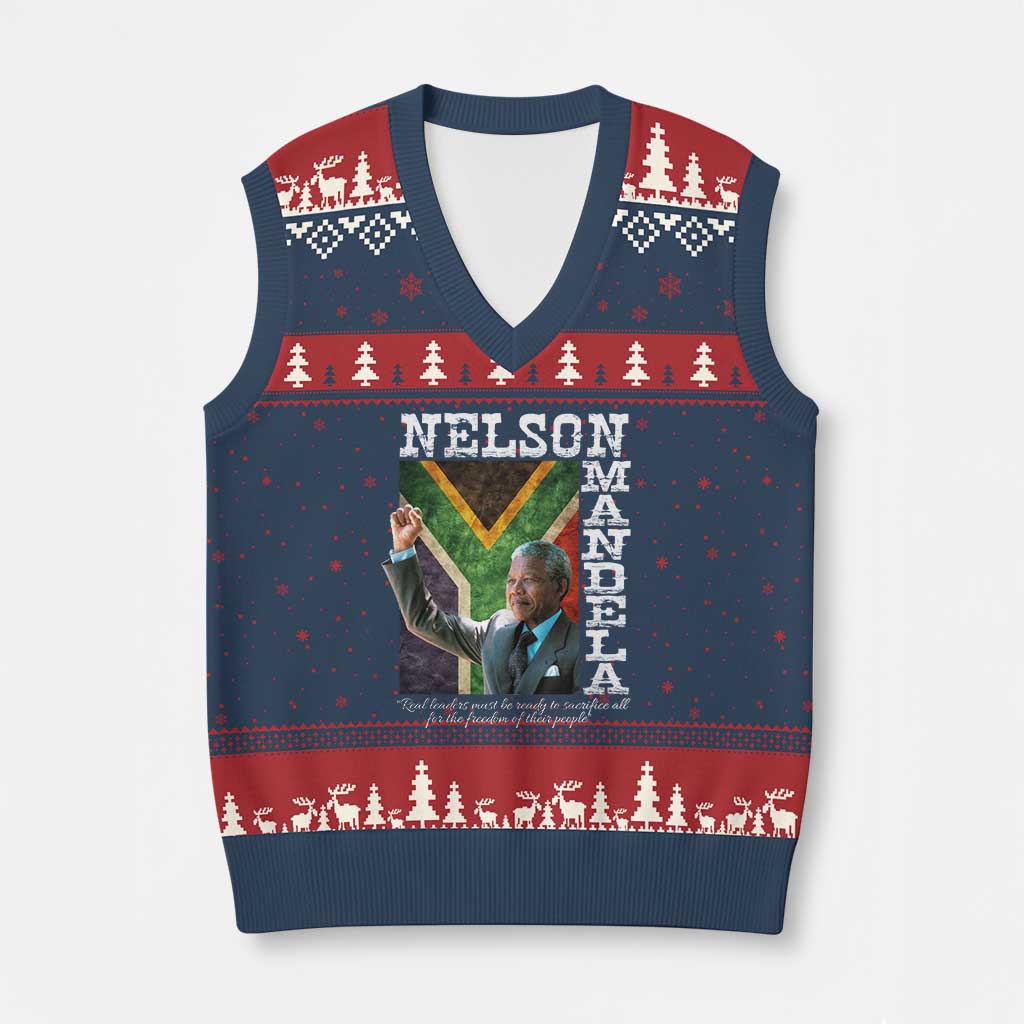 Nelson Mandela Quote V-Neck Knit Sweater Vest Real Leaders Must Be Ready To Sacrifice All For The Freedom