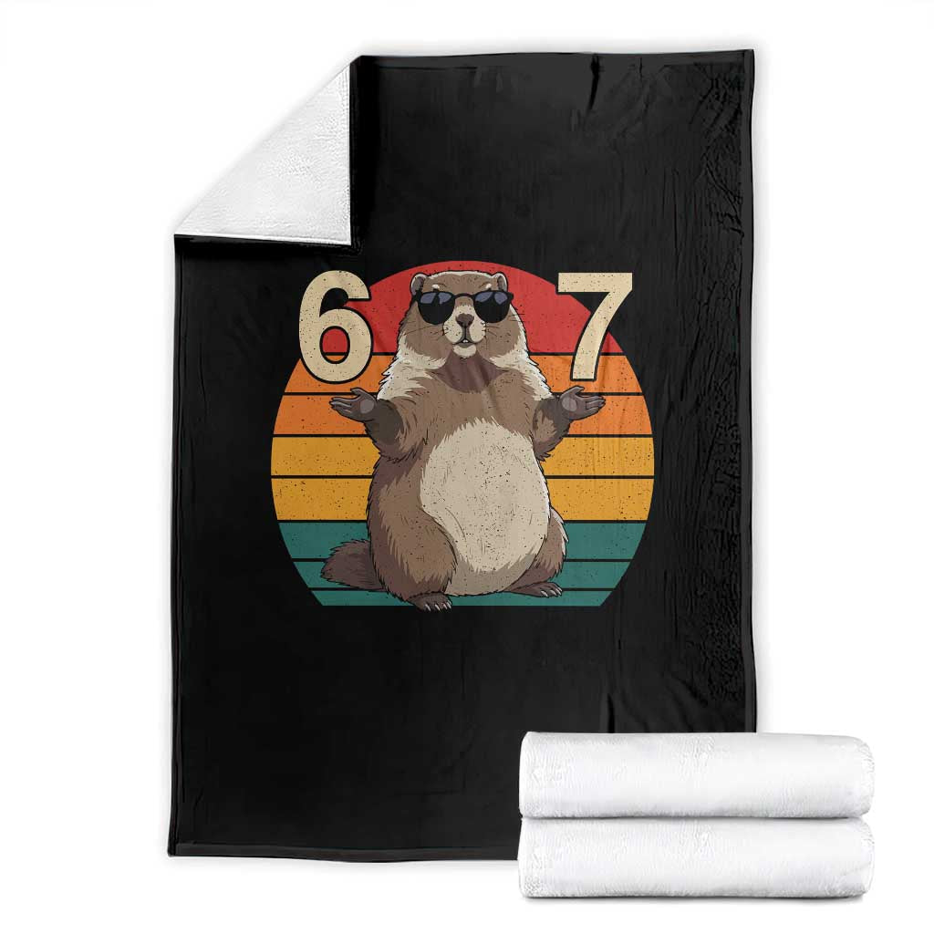 Funny Groundhog 67 Throw Blanket Six Seven Meme Retro Vintage Woodchuck Day - Wonder Print Shop