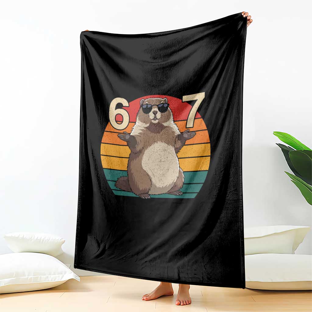 Funny Groundhog 67 Throw Blanket Six Seven Meme Retro Vintage Woodchuck Day - Wonder Print Shop
