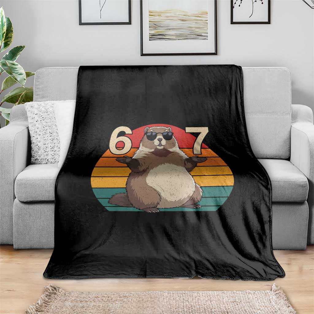 Funny Groundhog 67 Throw Blanket Six Seven Meme Retro Vintage Woodchuck Day - Wonder Print Shop