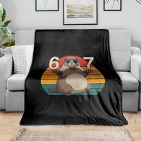 Funny Groundhog 67 Throw Blanket Six Seven Meme Retro Vintage Woodchuck Day - Wonder Print Shop