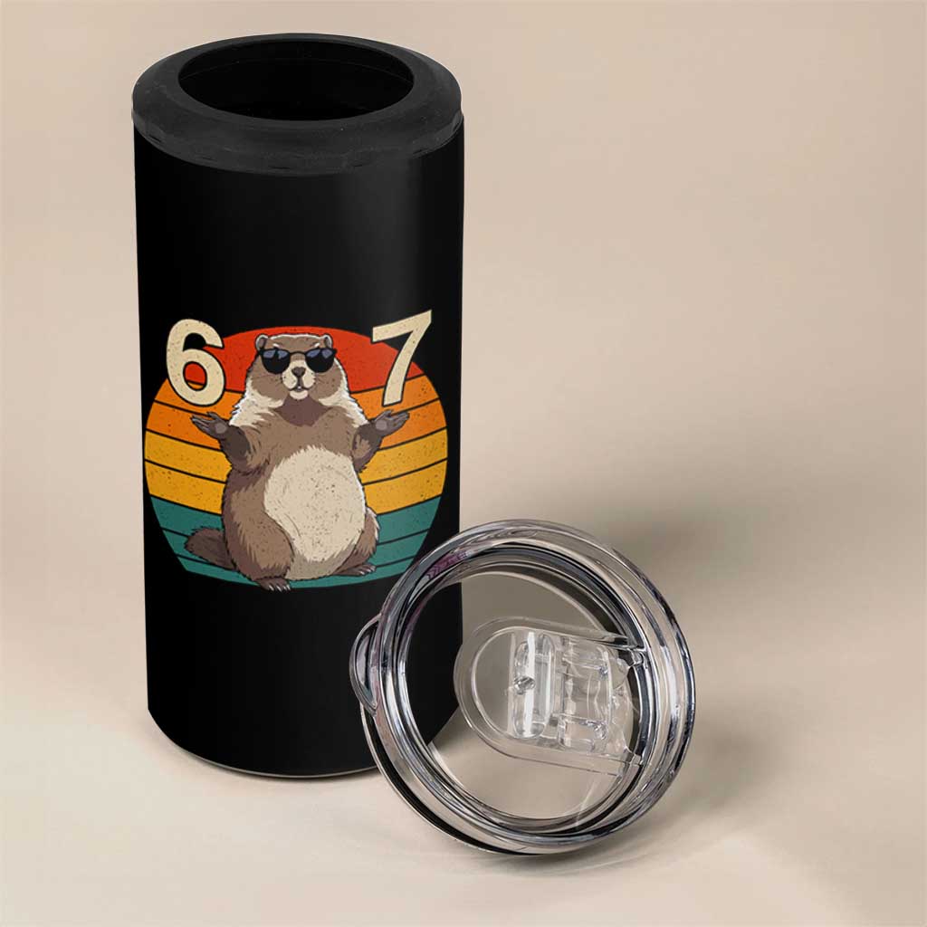 Funny Groundhog 67 4 in 1 Can Cooler Tumbler Six Seven Meme Retro Vintage Woodchuck Day - Wonder Print Shop