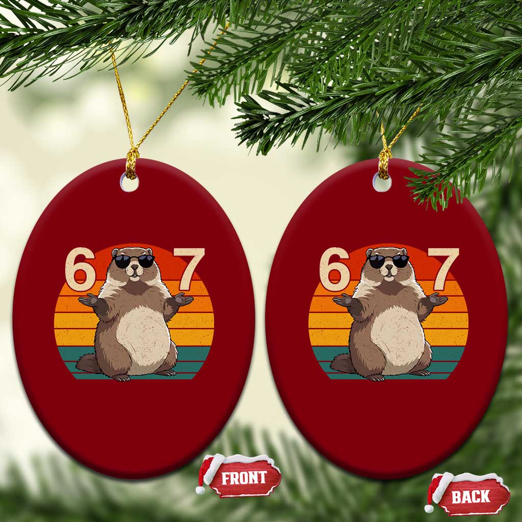 Funny Groundhog 67 Ceramic Ornament Six Seven Meme Retro Vintage Woodchuck Day - Wonder Print Shop