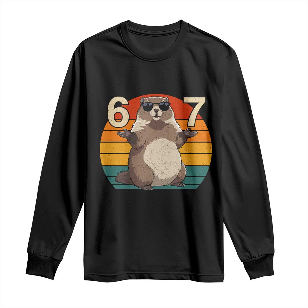 Funny Groundhog 67 Long Sleeve Shirt Six Seven Meme Retro Vintage Woodchuck Day - Wonder Print Shop