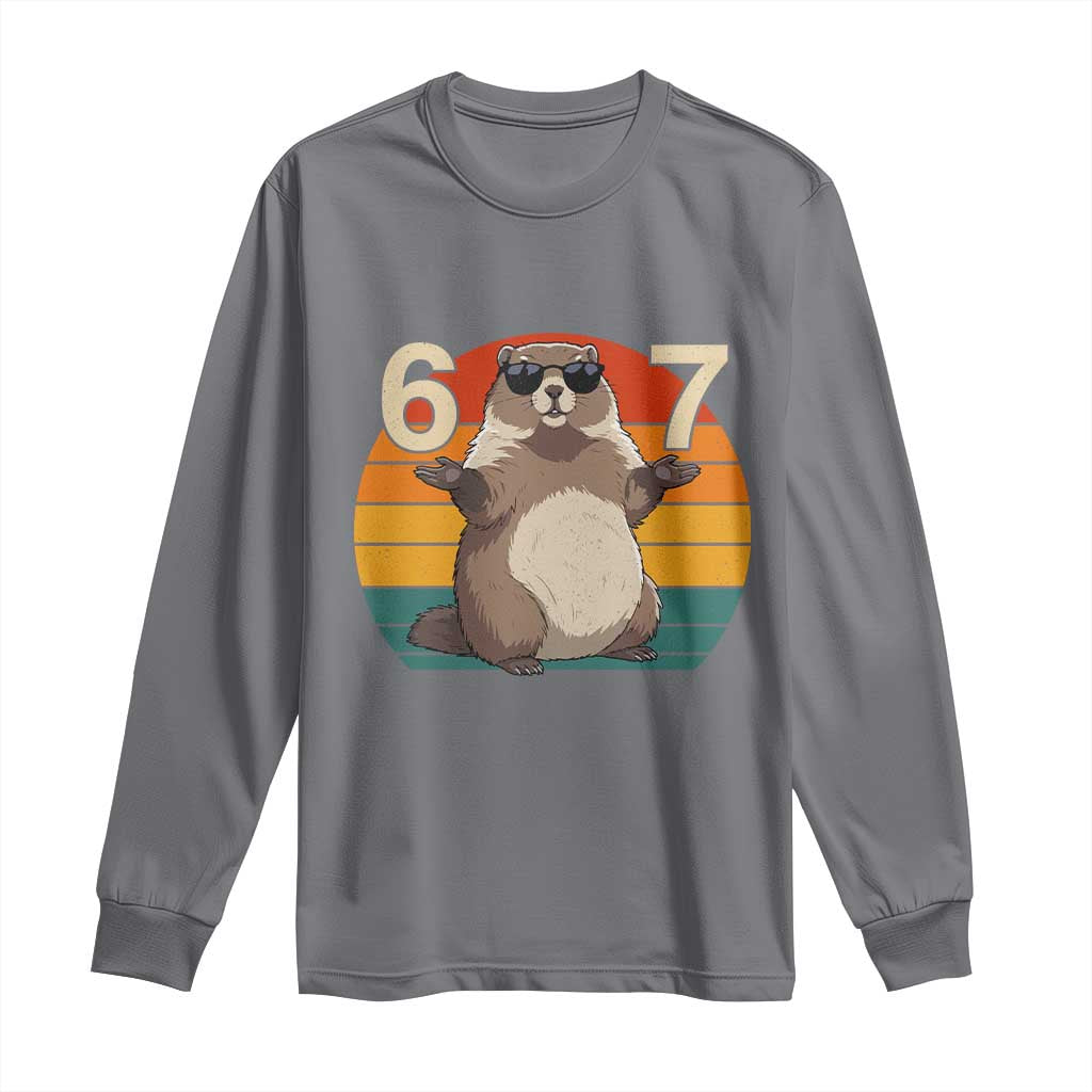 Funny Groundhog 67 Long Sleeve Shirt Six Seven Meme Retro Vintage Woodchuck Day - Wonder Print Shop