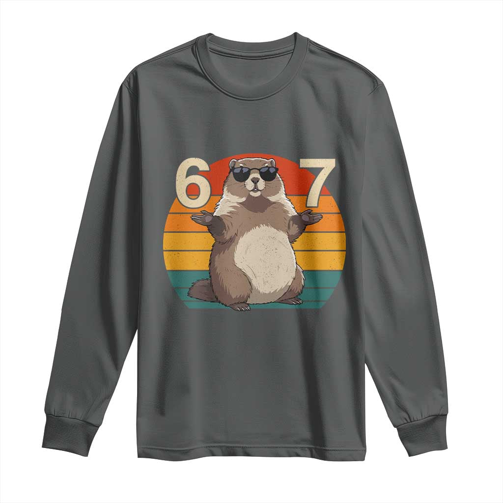 Funny Groundhog 67 Long Sleeve Shirt Six Seven Meme Retro Vintage Woodchuck Day - Wonder Print Shop