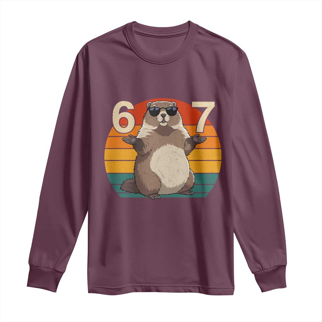 Funny Groundhog 67 Long Sleeve Shirt Six Seven Meme Retro Vintage Woodchuck Day - Wonder Print Shop