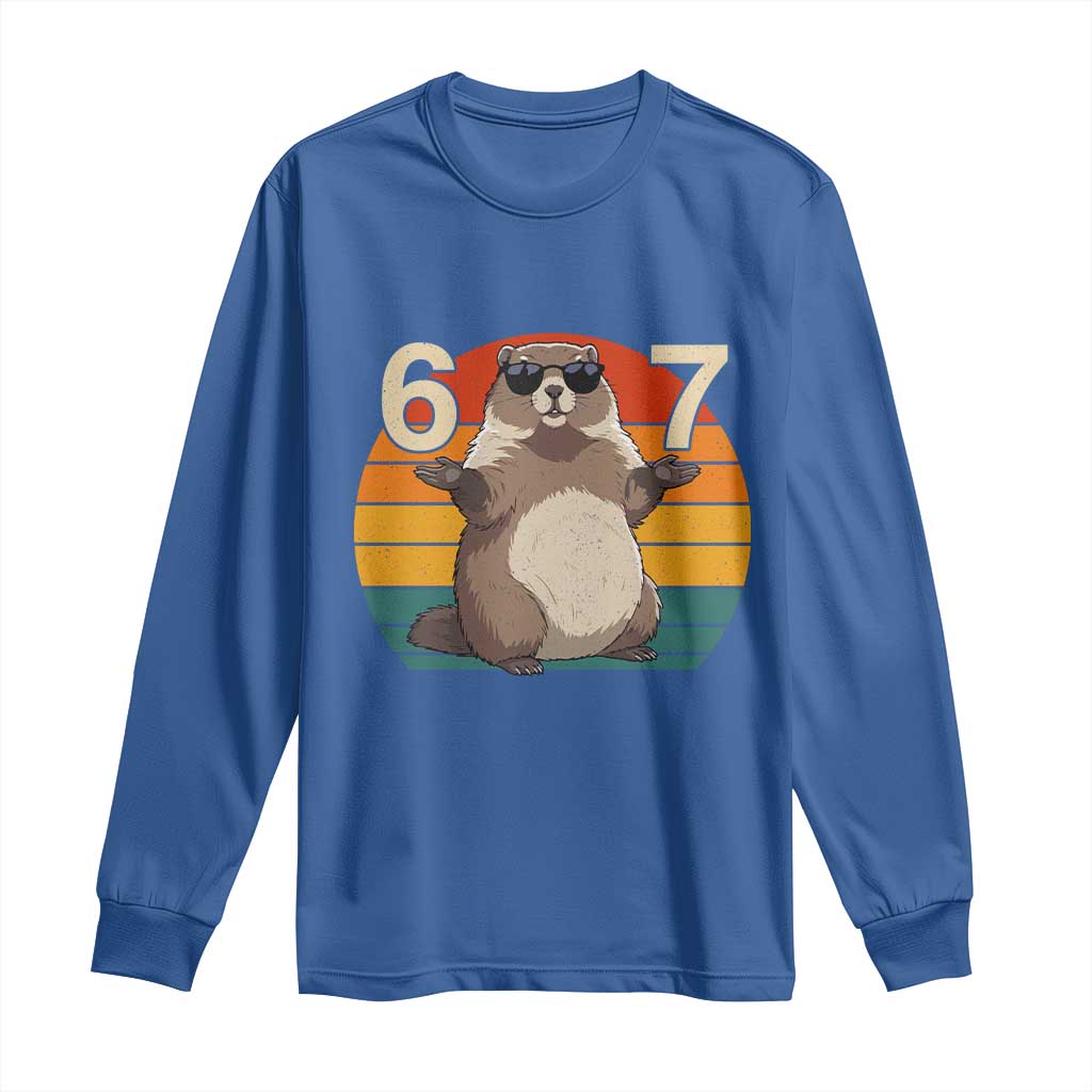 Funny Groundhog 67 Long Sleeve Shirt Six Seven Meme Retro Vintage Woodchuck Day - Wonder Print Shop