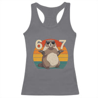 Funny Groundhog 67 Racerback Tank Top Six Seven Meme Retro Vintage Woodchuck Day - Wonder Print Shop