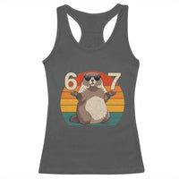 Funny Groundhog 67 Racerback Tank Top Six Seven Meme Retro Vintage Woodchuck Day - Wonder Print Shop