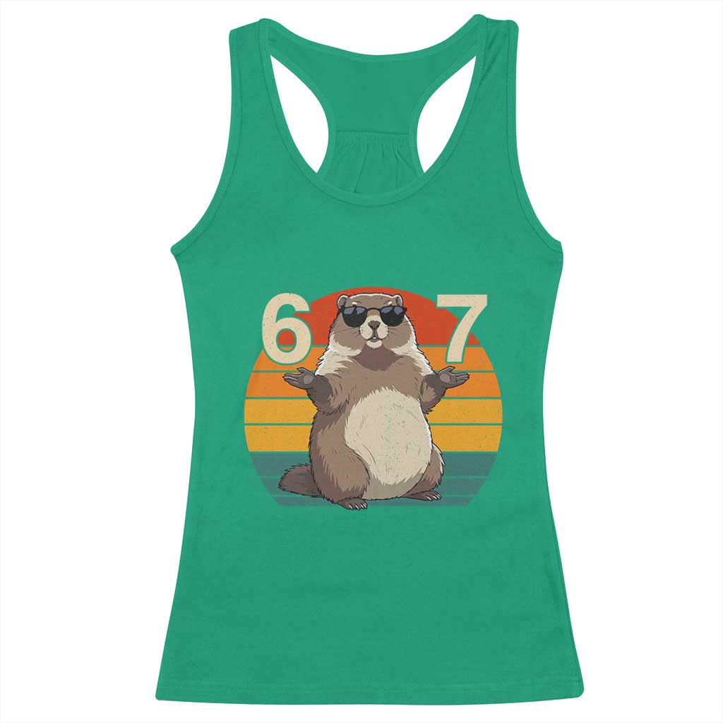 Funny Groundhog 67 Racerback Tank Top Six Seven Meme Retro Vintage Woodchuck Day - Wonder Print Shop