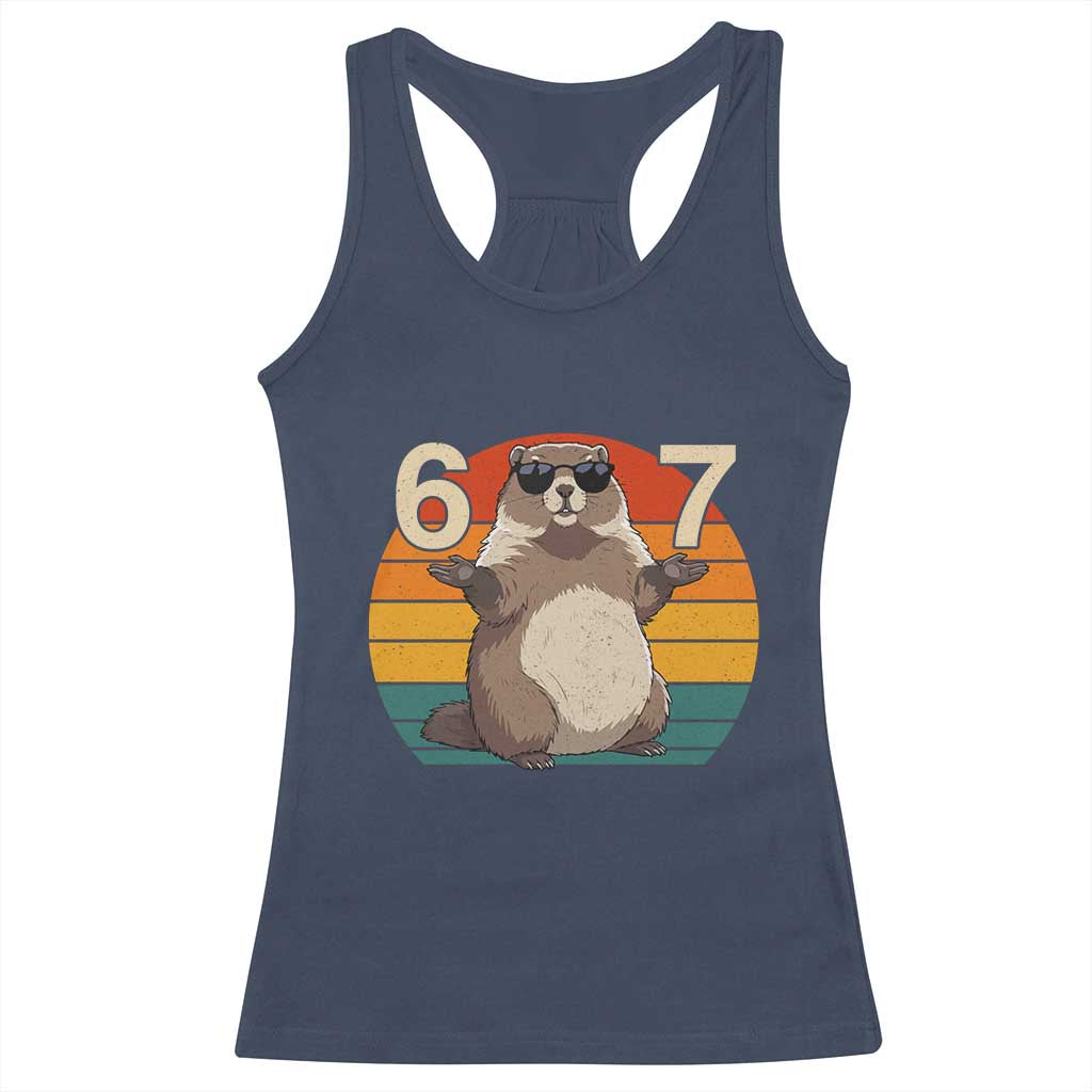 Funny Groundhog 67 Racerback Tank Top Six Seven Meme Retro Vintage Woodchuck Day - Wonder Print Shop