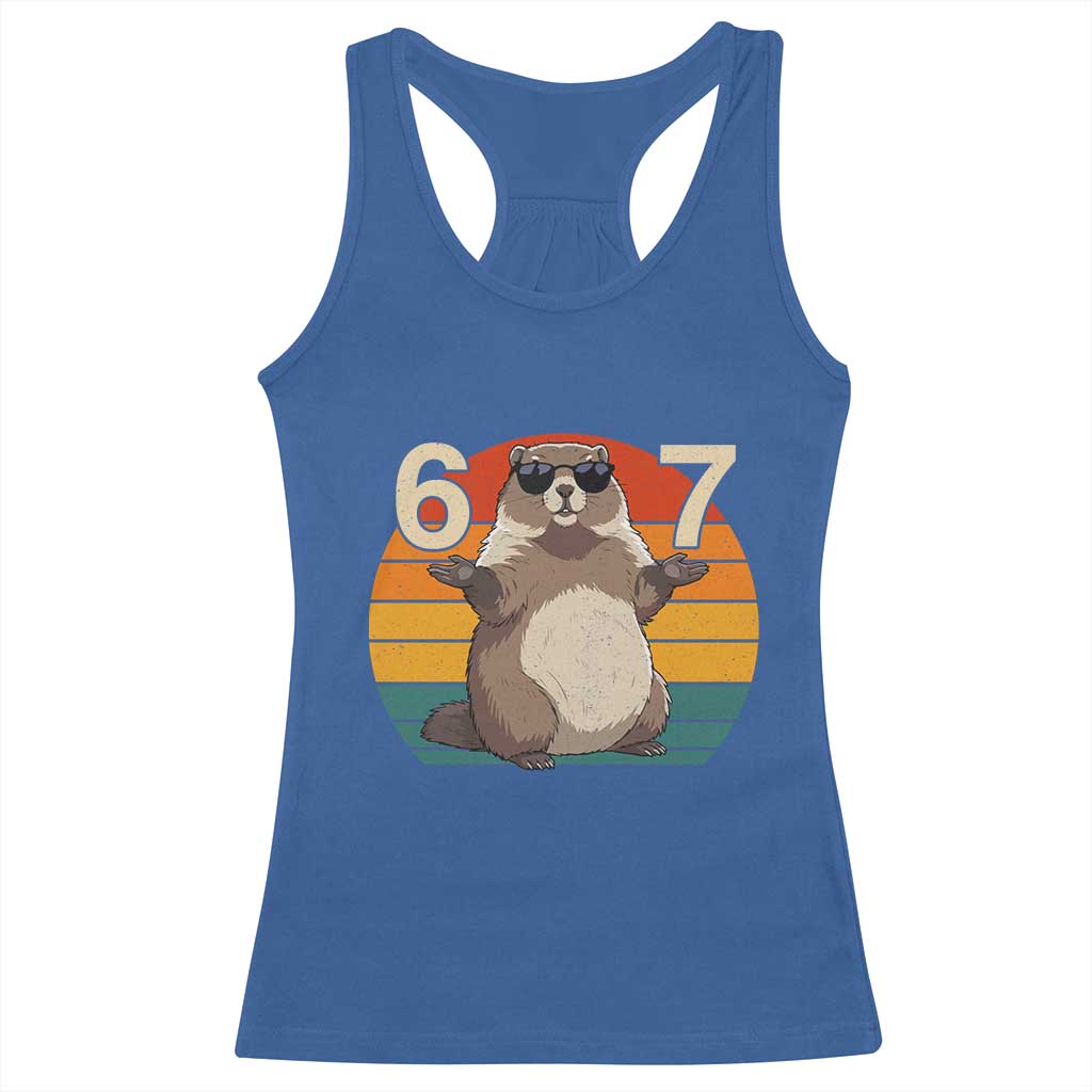 Funny Groundhog 67 Racerback Tank Top Six Seven Meme Retro Vintage Woodchuck Day - Wonder Print Shop