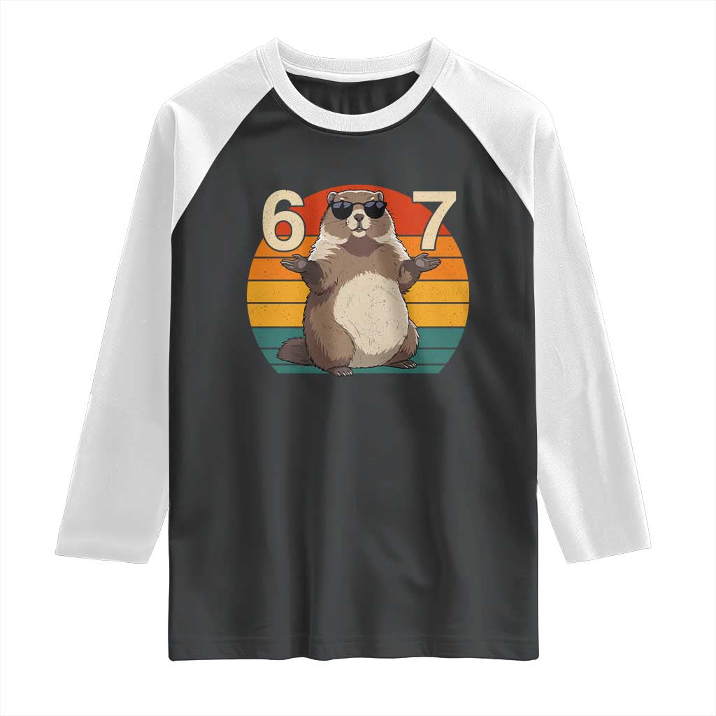 Funny Groundhog 67 Raglan Shirt Six Seven Meme Retro Vintage Woodchuck Day - Wonder Print Shop