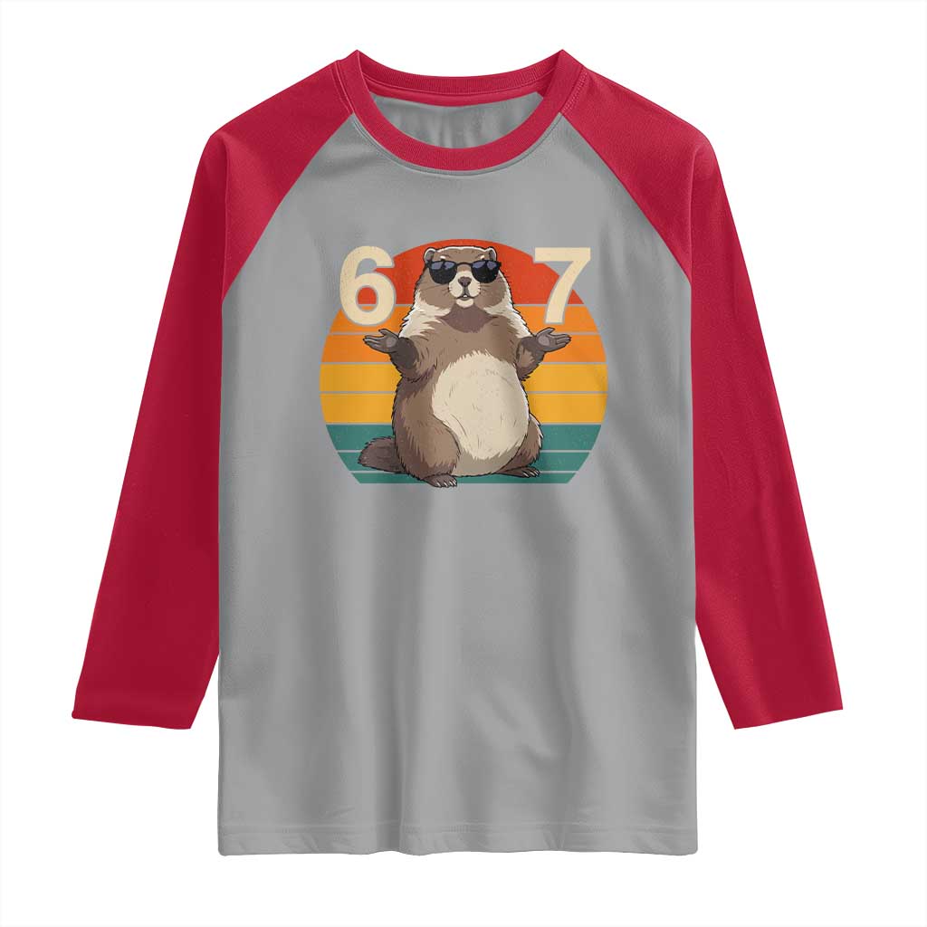 Funny Groundhog 67 Raglan Shirt Six Seven Meme Retro Vintage Woodchuck Day - Wonder Print Shop
