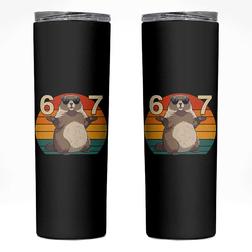 Funny Groundhog 67 Skinny Tumbler Six Seven Meme Retro Vintage Woodchuck Day - Wonder Print Shop