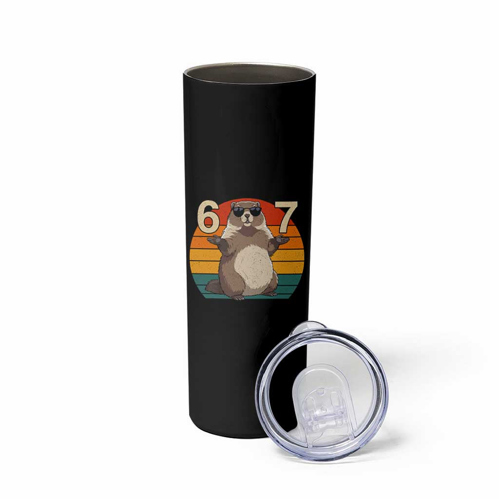 Funny Groundhog 67 Skinny Tumbler Six Seven Meme Retro Vintage Woodchuck Day - Wonder Print Shop