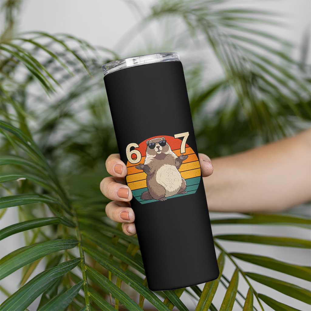 Funny Groundhog 67 Skinny Tumbler Six Seven Meme Retro Vintage Woodchuck Day - Wonder Print Shop