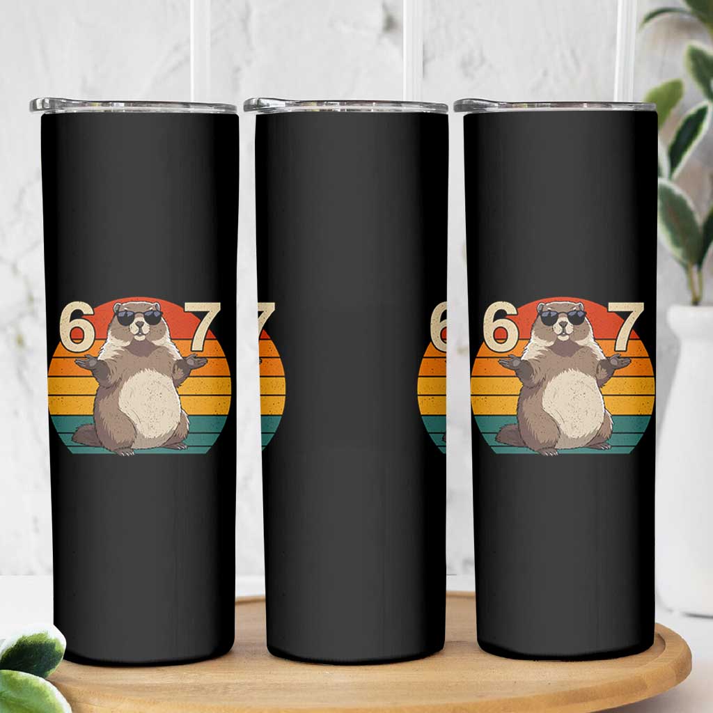Funny Groundhog 67 Skinny Tumbler Six Seven Meme Retro Vintage Woodchuck Day - Wonder Print Shop