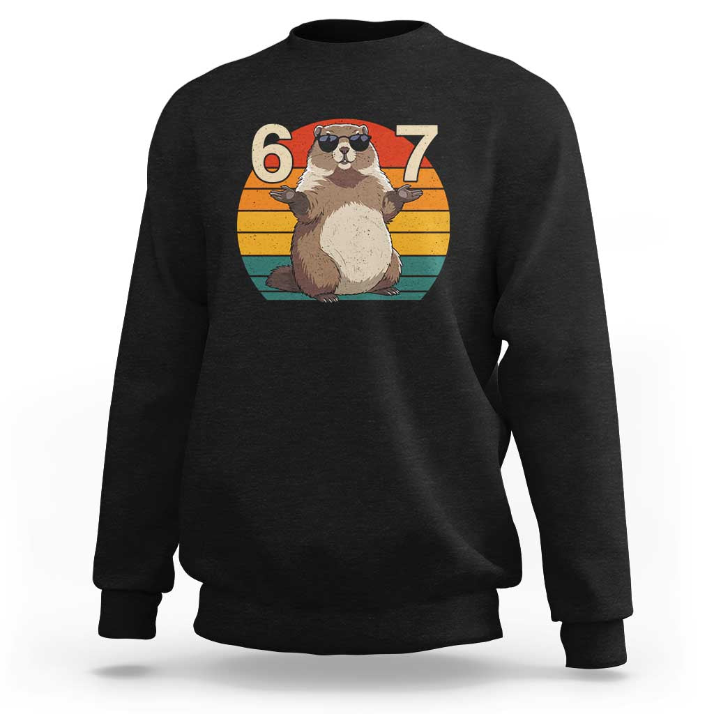 Funny Groundhog 67 Sweatshirt Six Seven Meme Retro Vintage Woodchuck Day - Wonder Print Shop