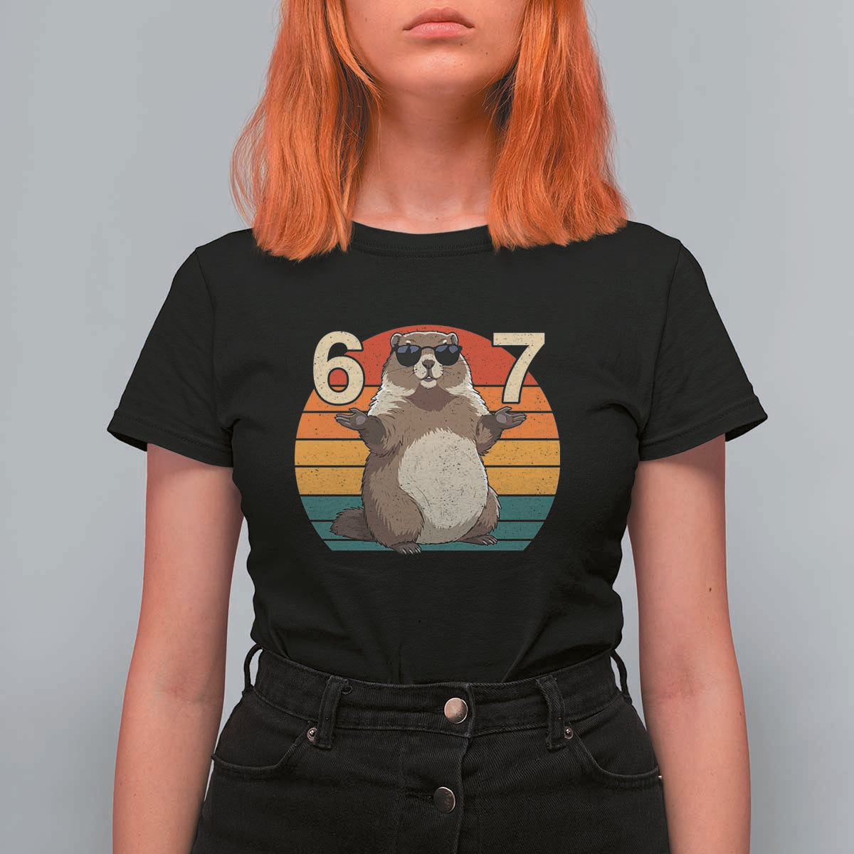 Funny Groundhog 67 T Shirt For Women Six Seven Meme Retro Vintage Woodchuck Day - Wonder Print Shop
