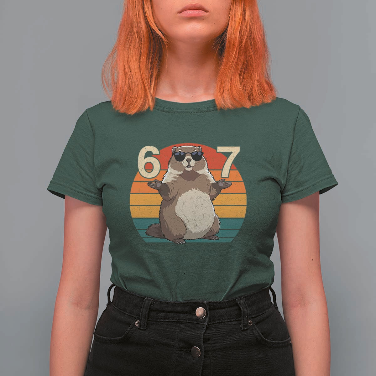 Funny Groundhog 67 T Shirt For Women Six Seven Meme Retro Vintage Woodchuck Day - Wonder Print Shop
