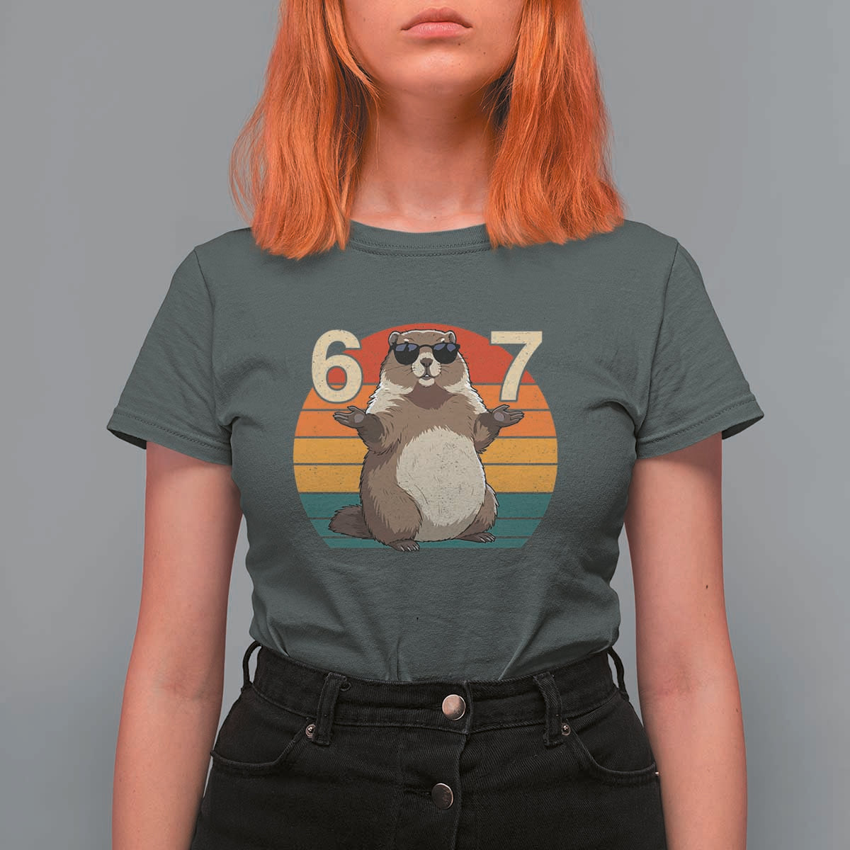 Funny Groundhog 67 T Shirt For Women Six Seven Meme Retro Vintage Woodchuck Day - Wonder Print Shop