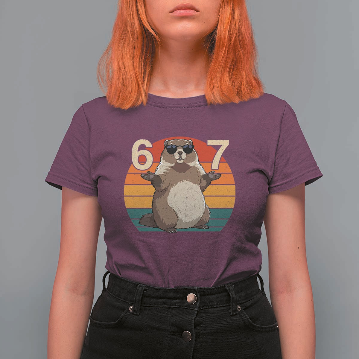 Funny Groundhog 67 T Shirt For Women Six Seven Meme Retro Vintage Woodchuck Day - Wonder Print Shop