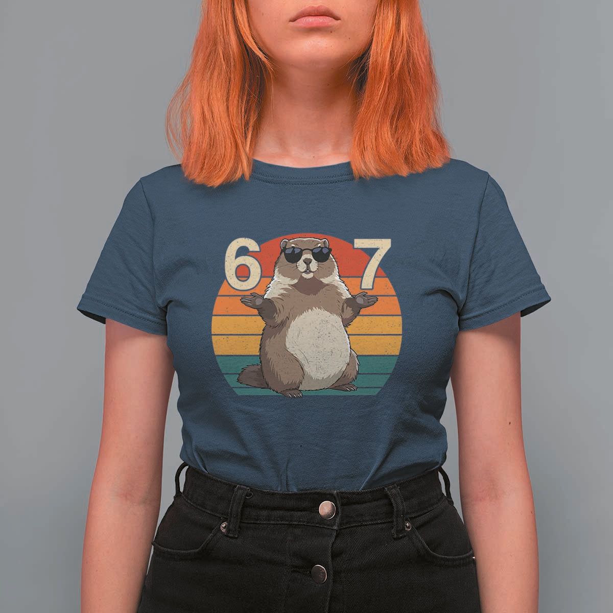Funny Groundhog 67 T Shirt For Women Six Seven Meme Retro Vintage Woodchuck Day - Wonder Print Shop