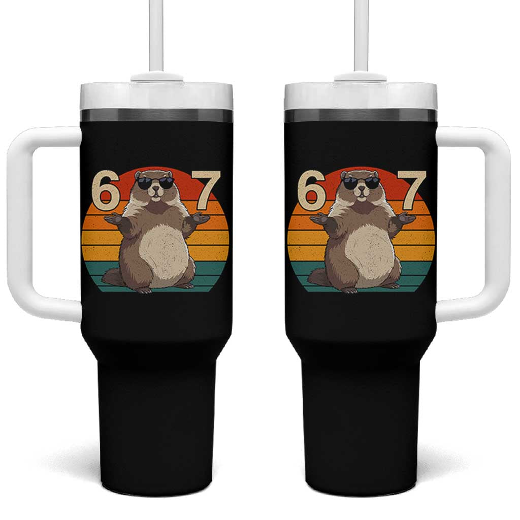 Funny Groundhog 67 Tumbler With Handle Six Seven Meme Retro Vintage Woodchuck Day - Wonder Print Shop