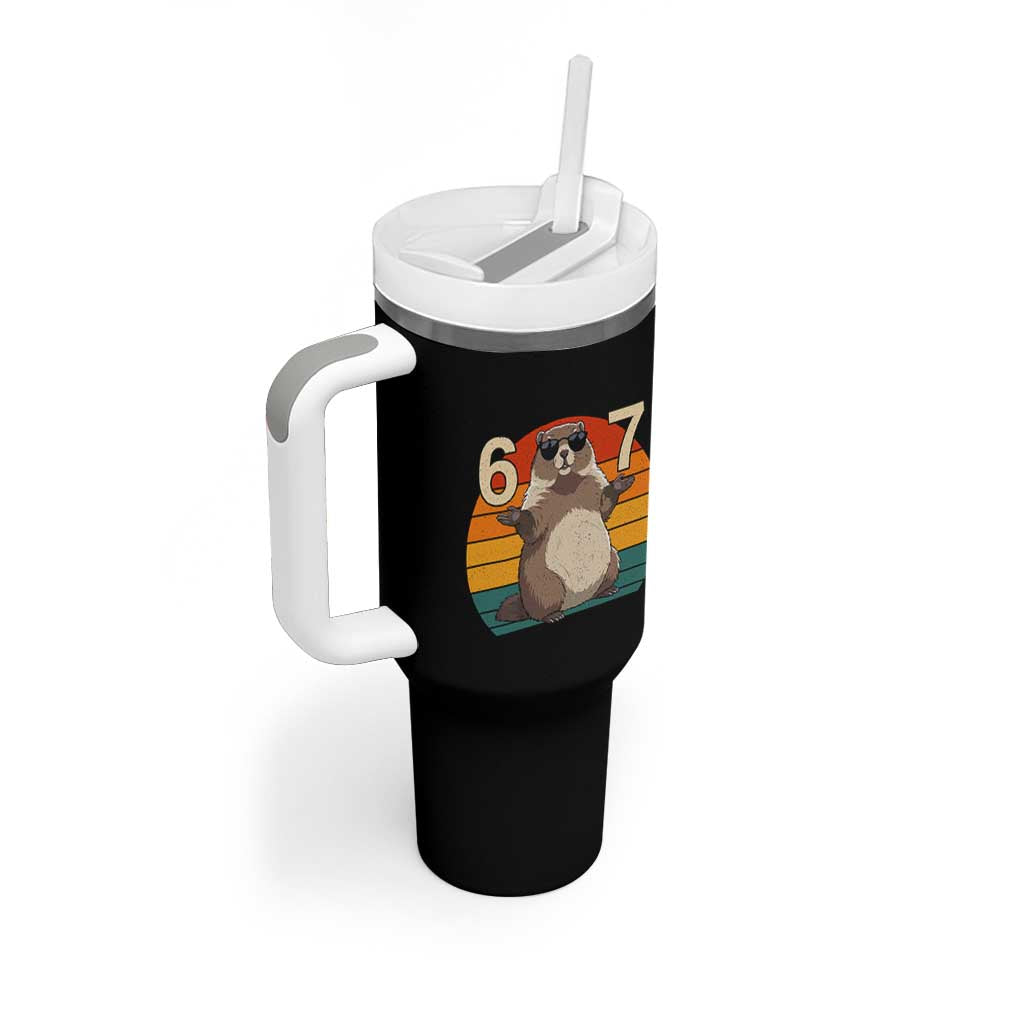 Funny Groundhog 67 Tumbler With Handle Six Seven Meme Retro Vintage Woodchuck Day - Wonder Print Shop