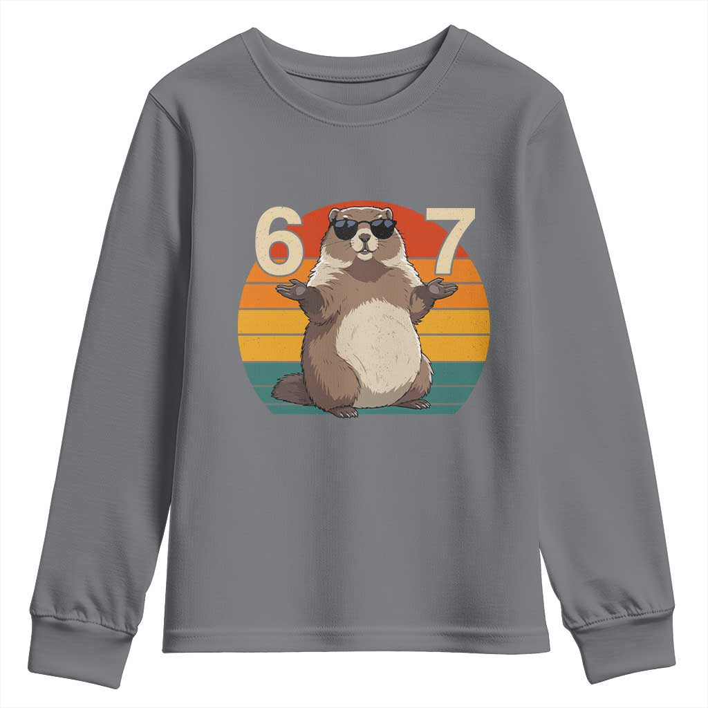 Funny Groundhog 67 Youth Sweatshirt Six Seven Meme Retro Vintage Woodchuck Day - Wonder Print Shop