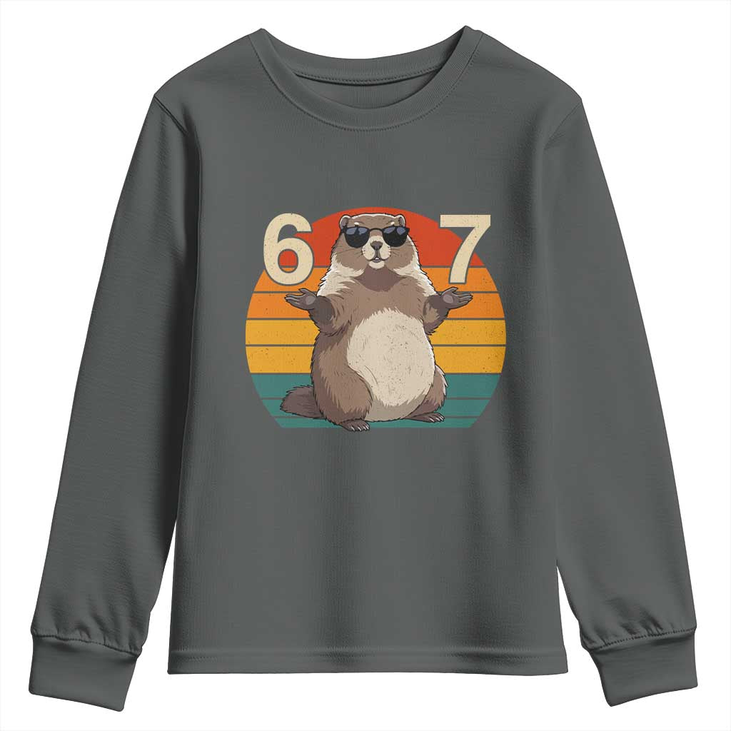 Funny Groundhog 67 Youth Sweatshirt Six Seven Meme Retro Vintage Woodchuck Day - Wonder Print Shop